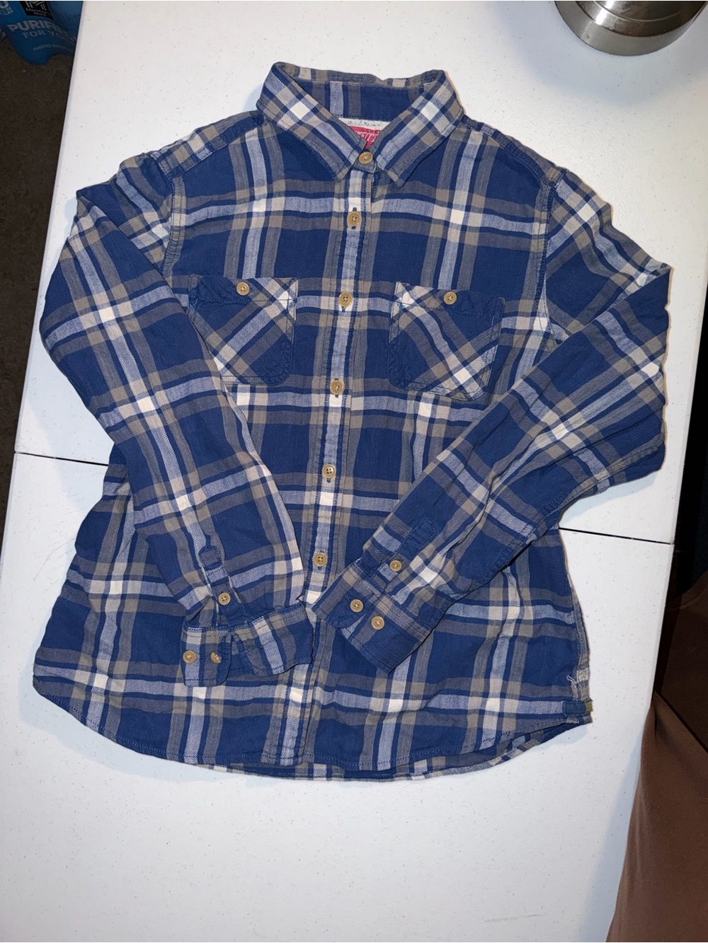 Women's Blue Plaid Button-Down Shirt - Casual Long Sleeve
